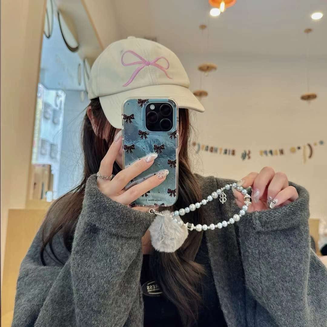 (Buy 1 Get 1 Free) Holographic Bow Pattern Silicon iPhone Case With Rhinestone Charm