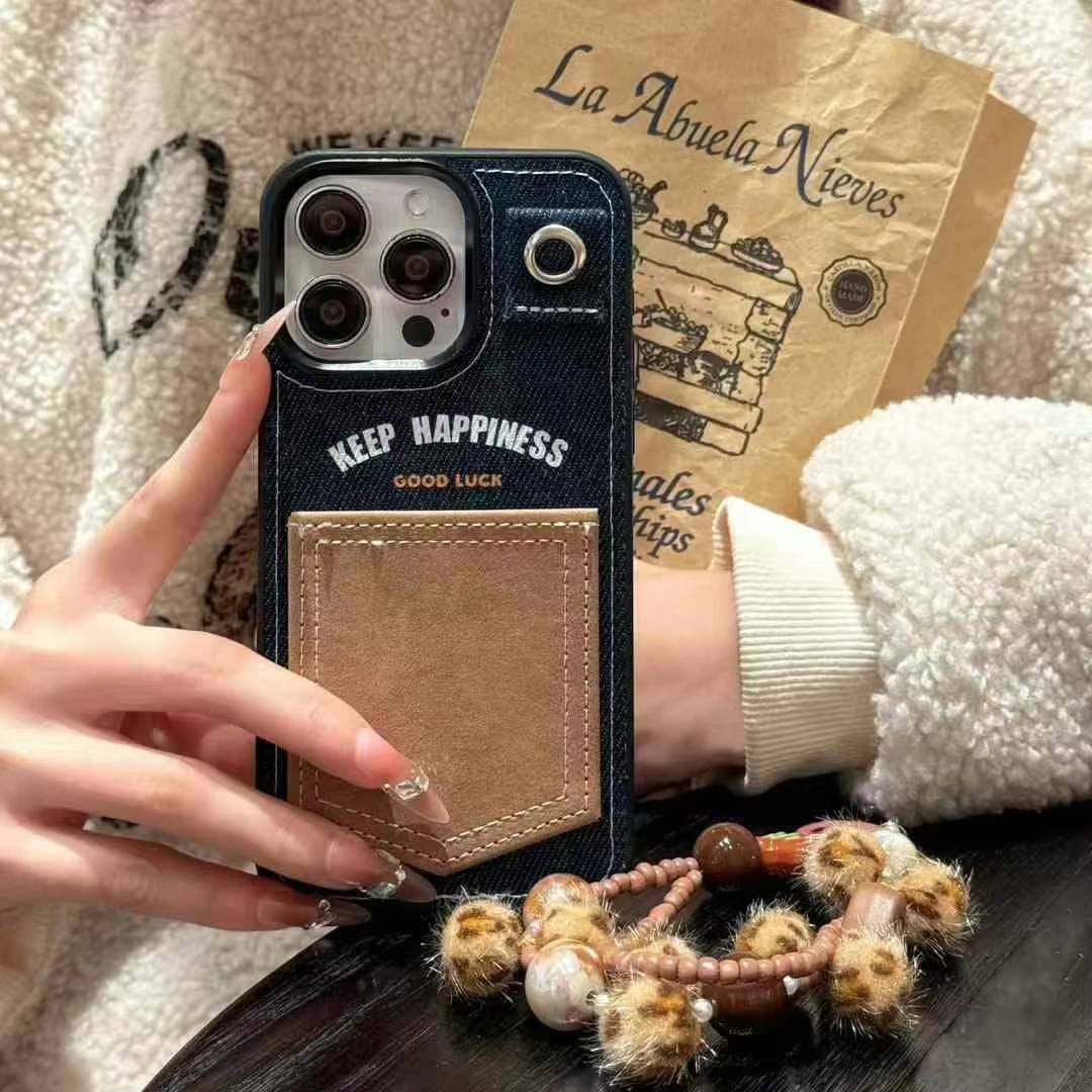 (Buy 1 Get 1 Free) Keep Happiness Card Holder Style iPhone Case With Hand Bracelet