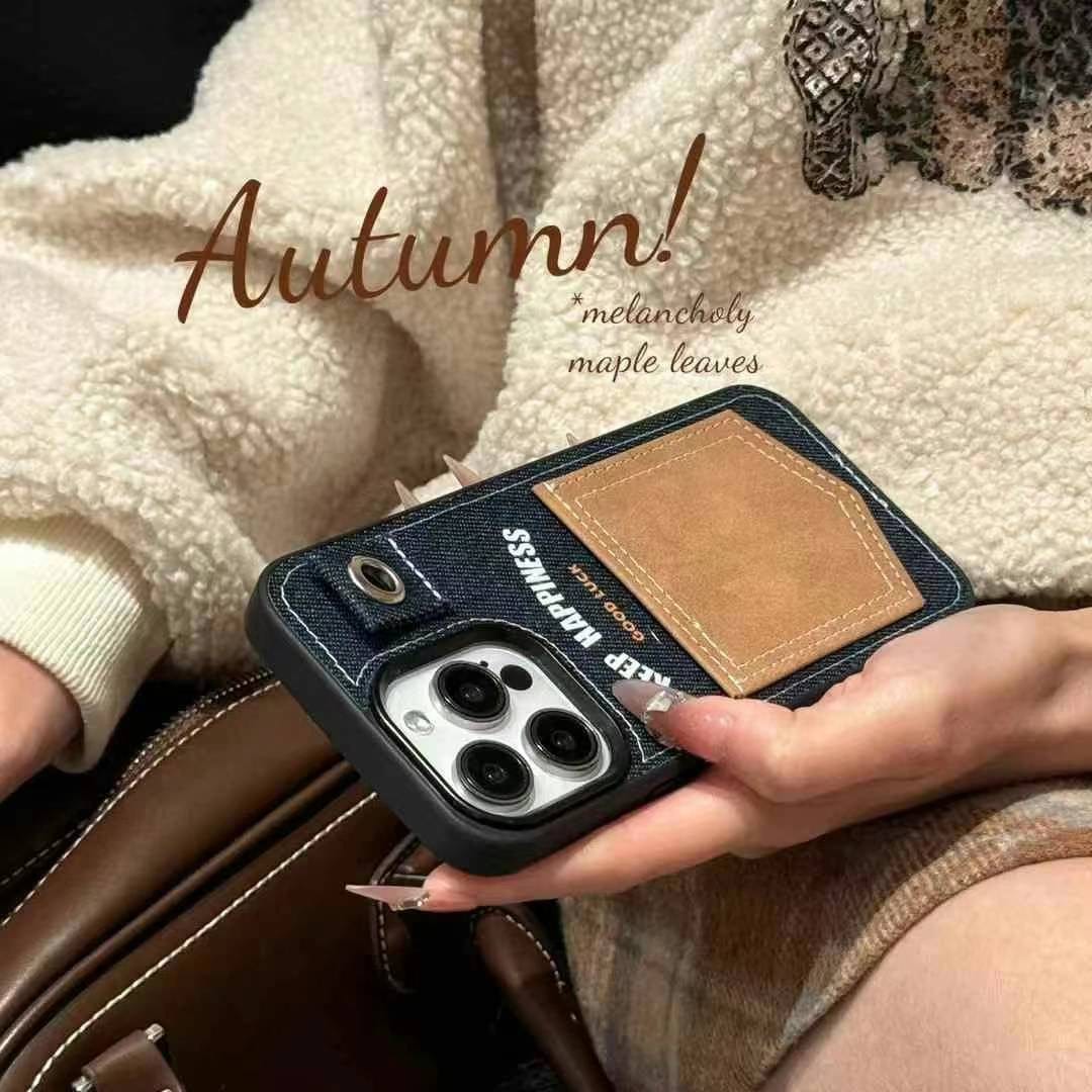 (Buy 1 Get 1 Free) Keep Happiness Card Holder Style iPhone Case With Hand Bracelet