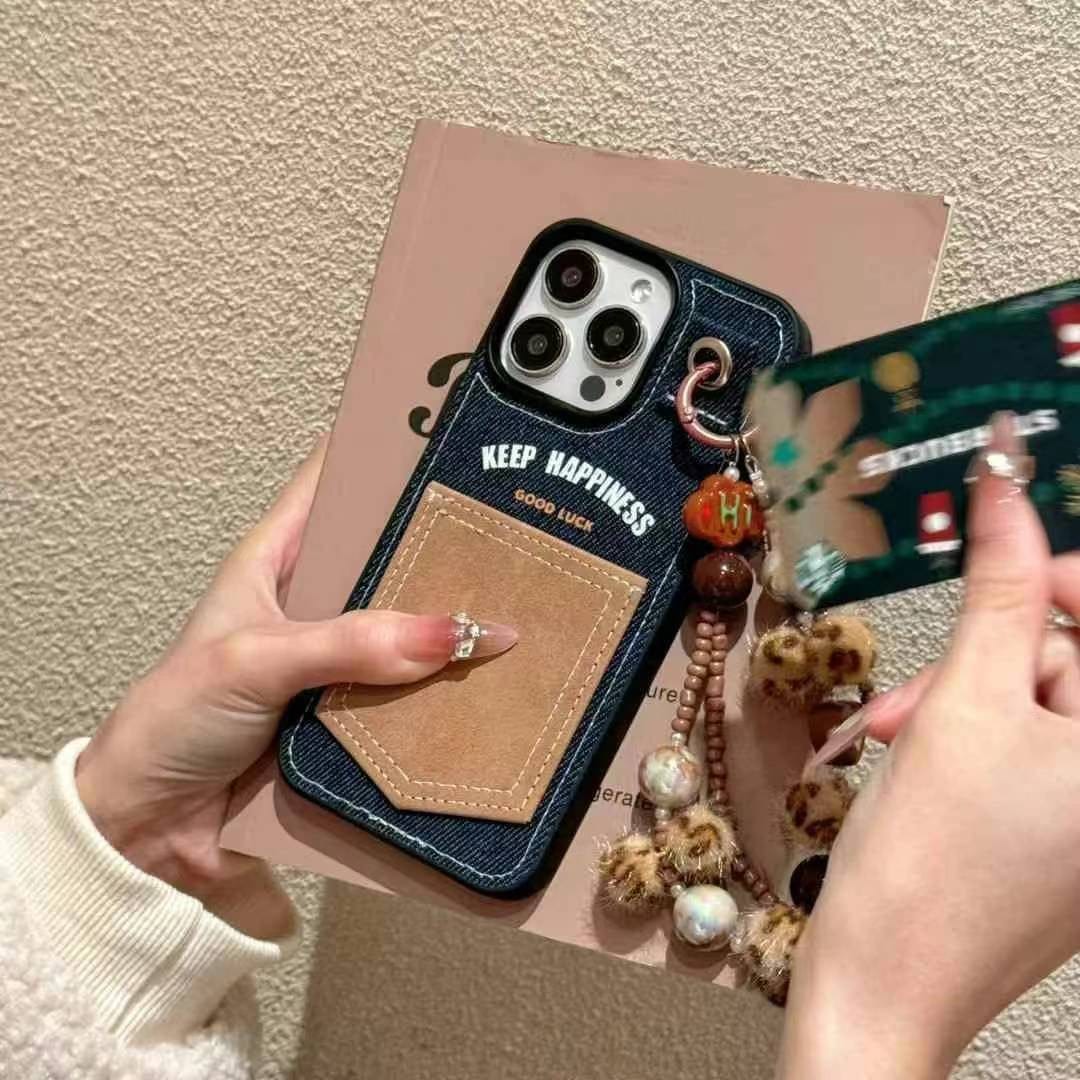 (Buy 1 Get 1 Free) Keep Happiness Card Holder Style iPhone Case With Hand Bracelet