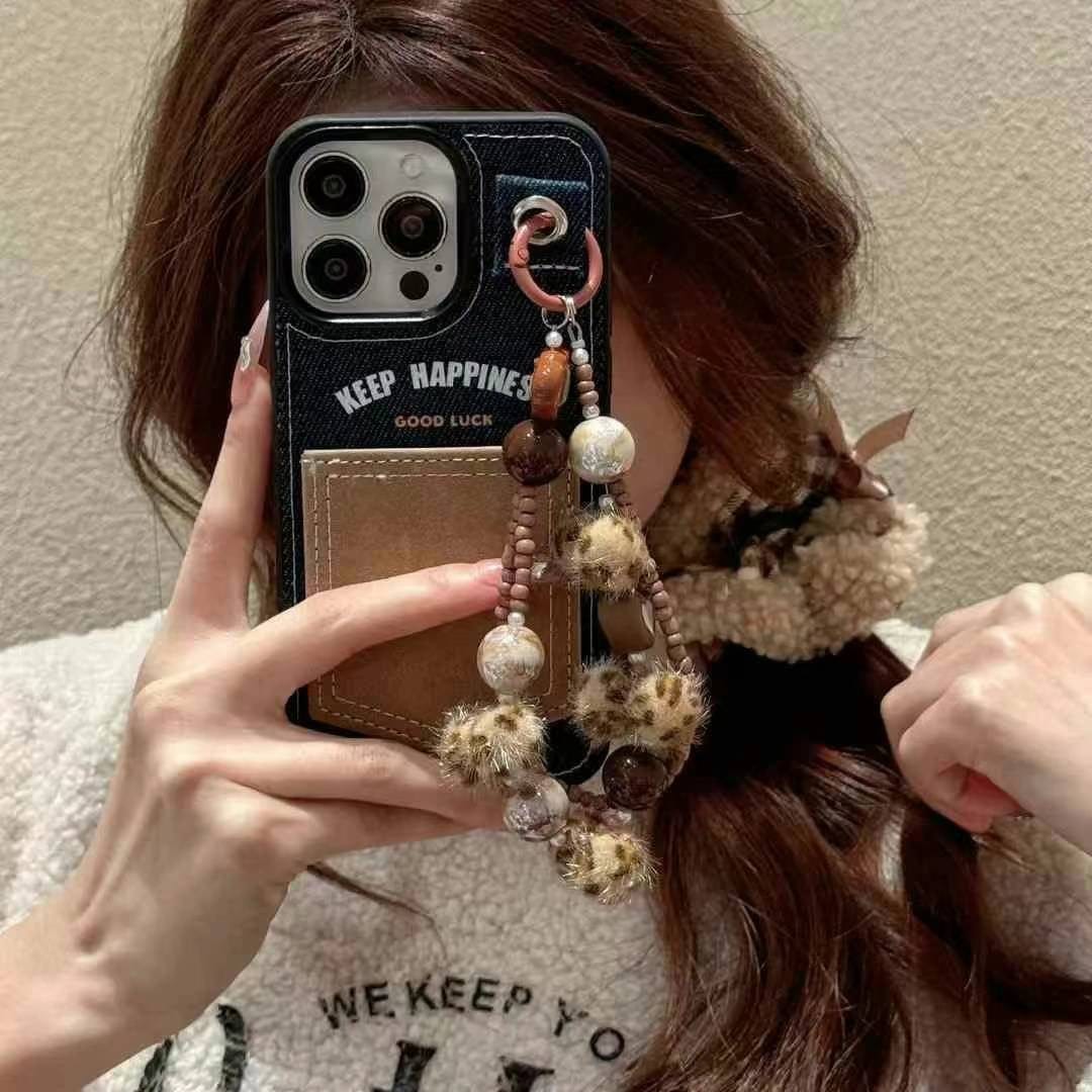 (Buy 1 Get 1 Free) Keep Happiness Card Holder Style iPhone Case With Hand Bracelet