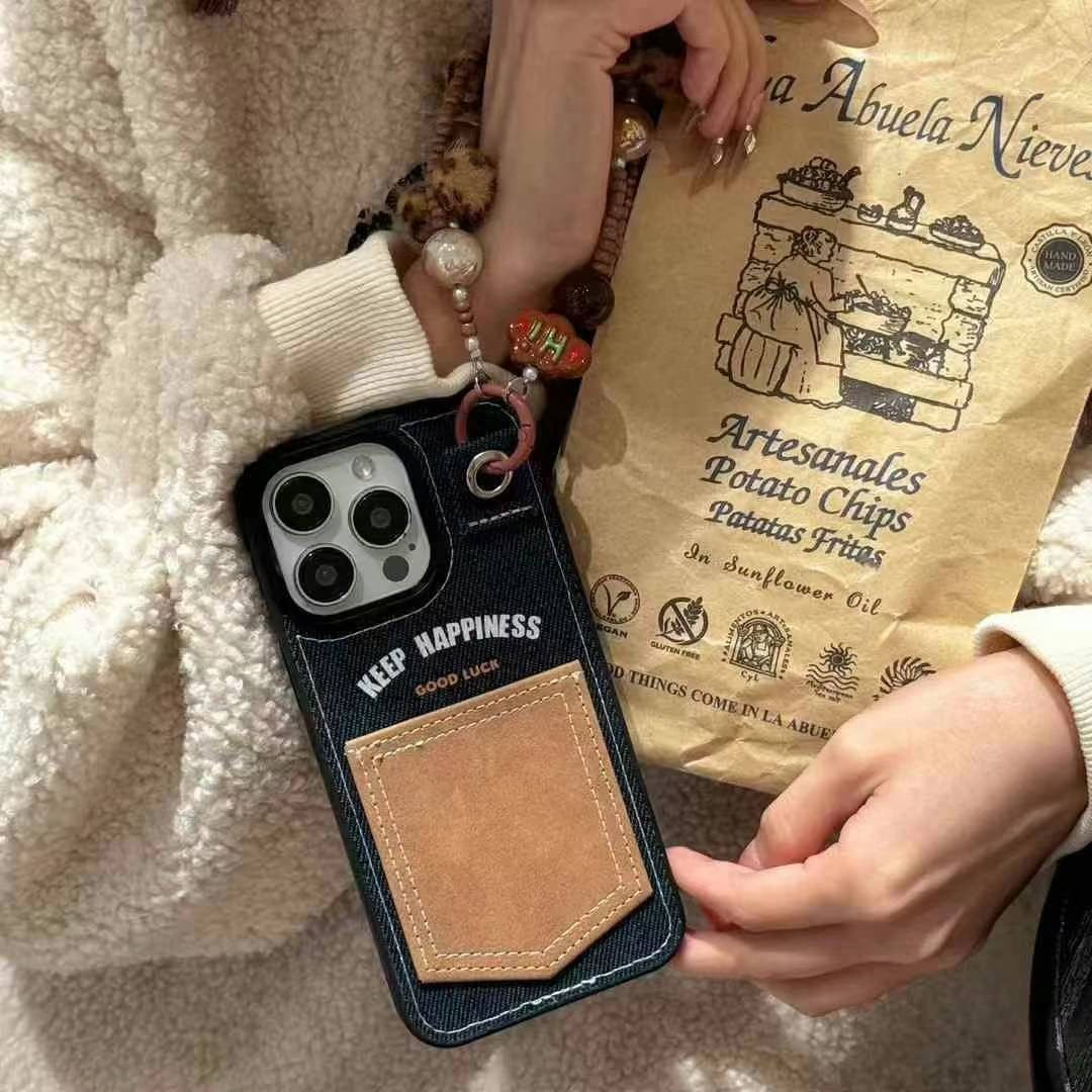 (Buy 1 Get 1 Free) Keep Happiness Card Holder Style iPhone Case With Hand Bracelet