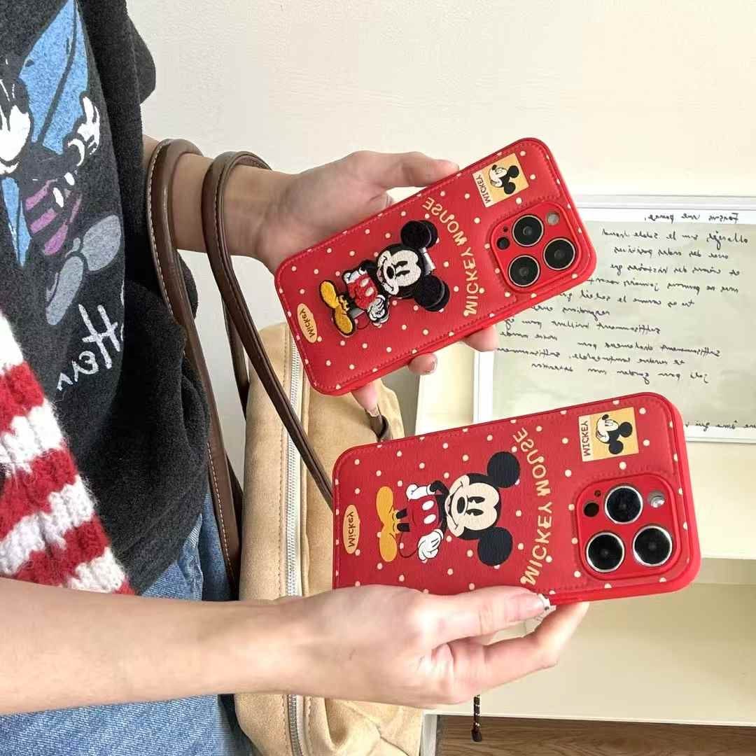 (Buy 1 Get 1 Free) Leather Embroidery Cartoon Camera Protection Case For iPhone With Holder