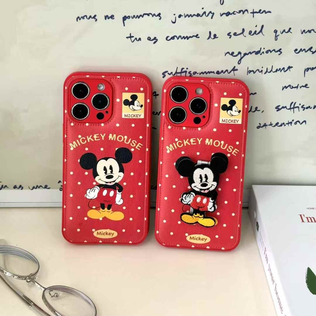 (Buy 1 Get 1 Free) Leather Embroidery Cartoon Camera Protection Case For iPhone With Holder