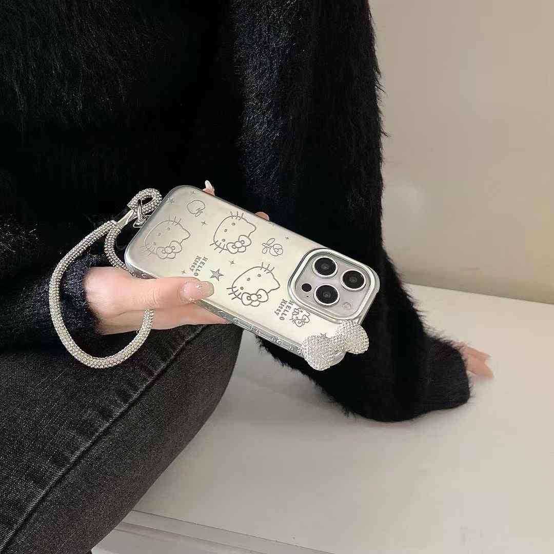 (Buy 1 Get 1 Free) Kitty With Bow Silicon Case For iPhone With Rope Holder