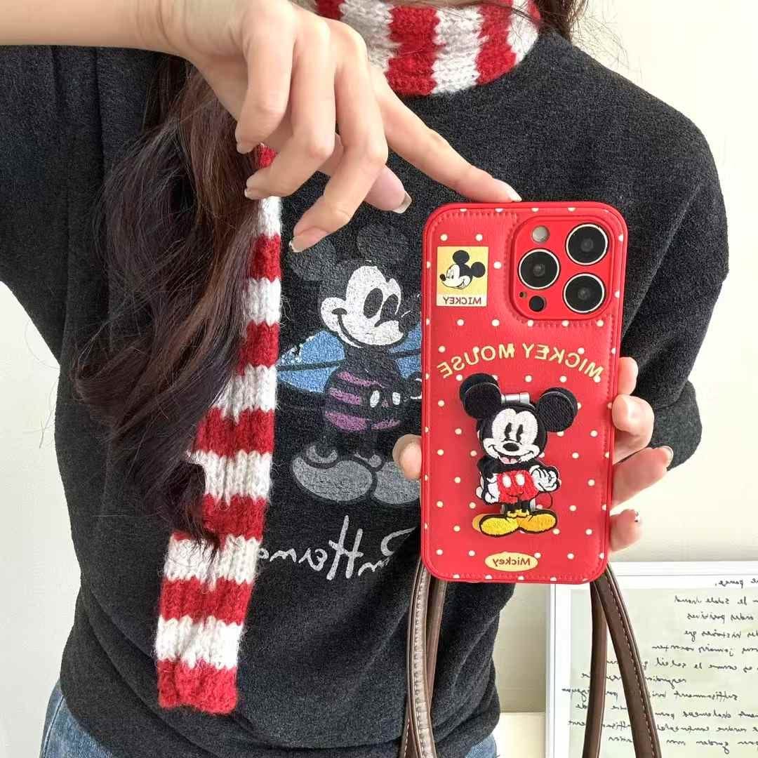 (Buy 1 Get 1 Free) Leather Embroidery Cartoon Camera Protection Case For iPhone With Holder