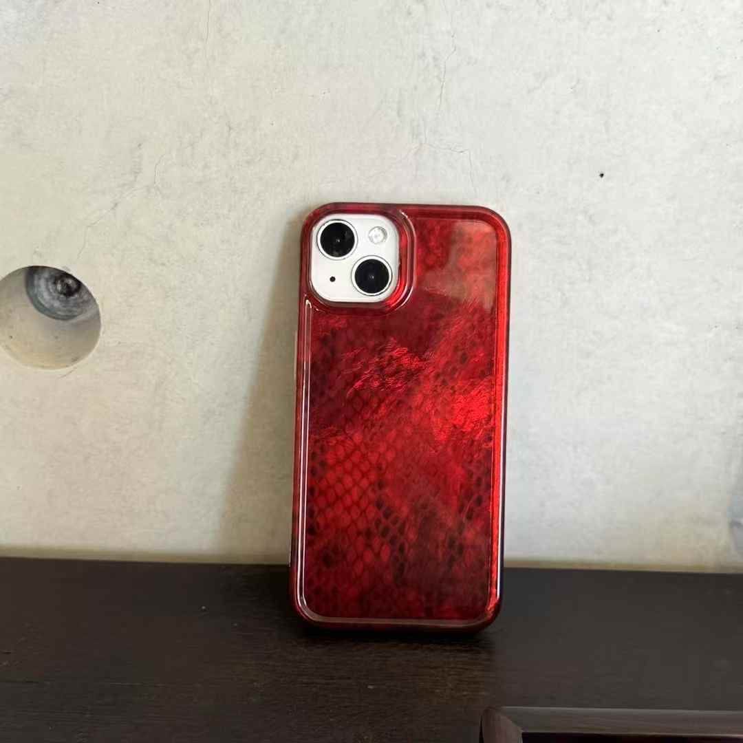 (Buy 1 Get 1 Free) Snake Skin Pattern Silicon Case For iPhone ( Wine Red )