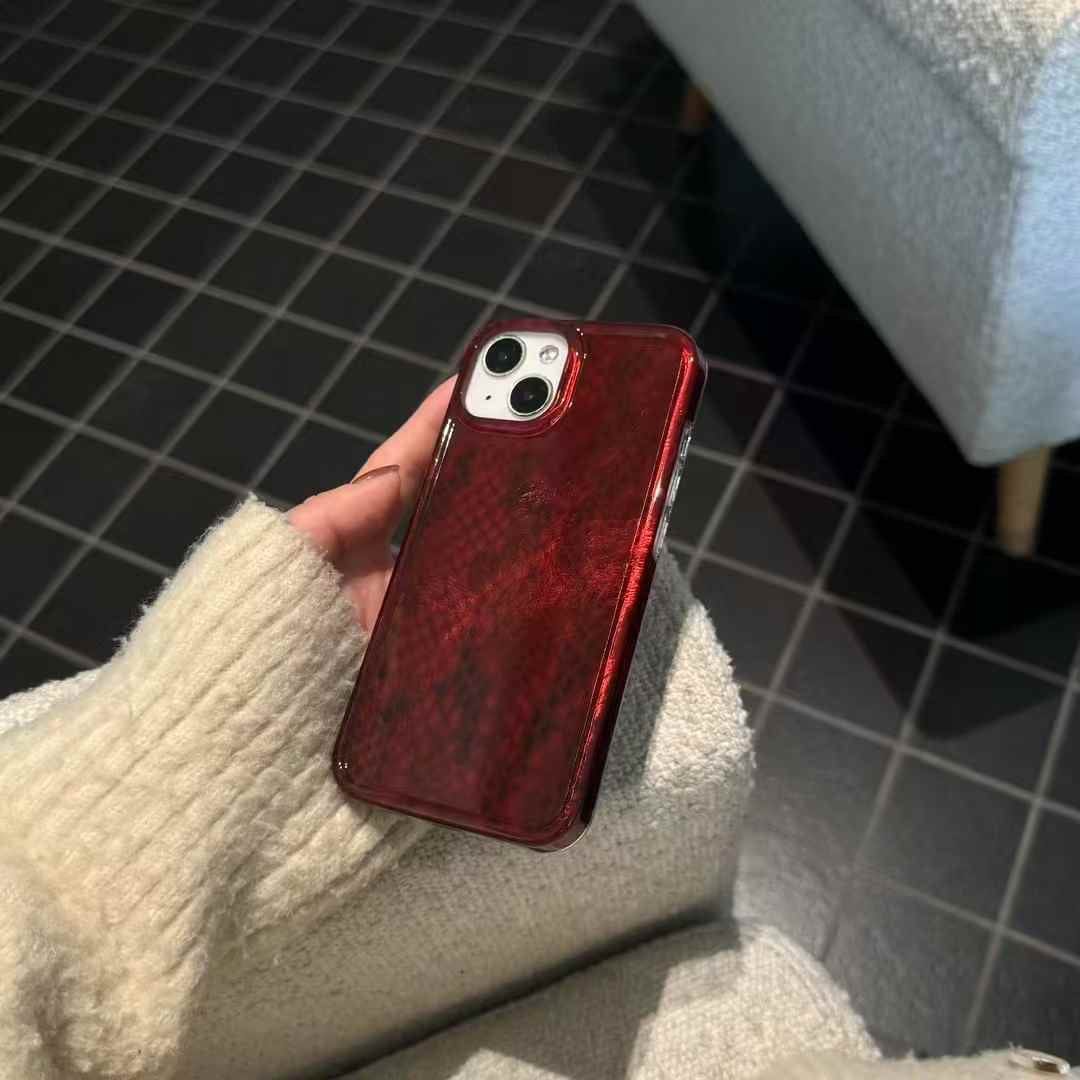 (Buy 1 Get 1 Free) Snake Skin Pattern Silicon Case For iPhone ( Wine Red )