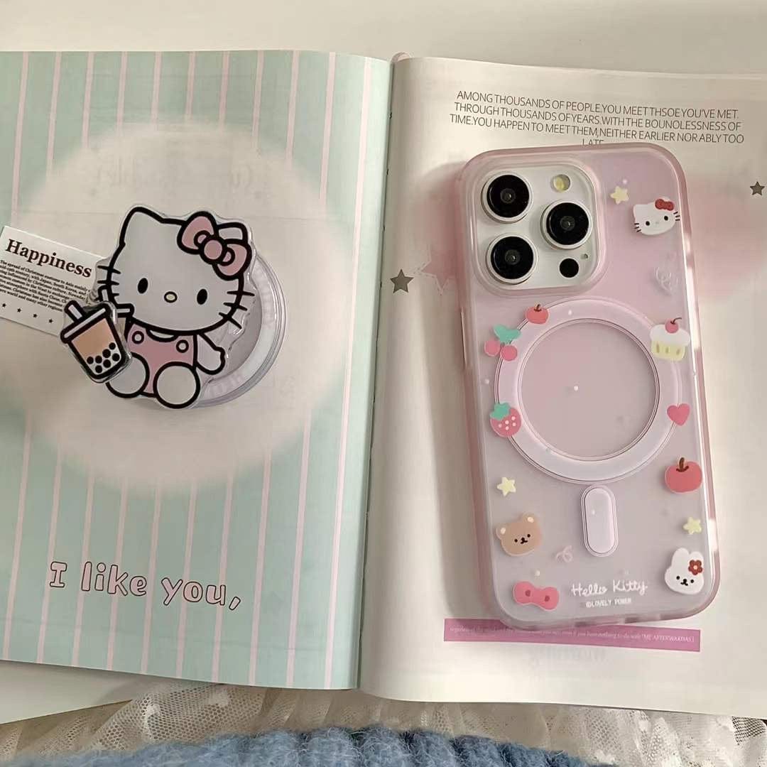 (Buy 1 Get 1 Free) Kitty Cartoon Ripple Case For iPhone With Magsafe Holder