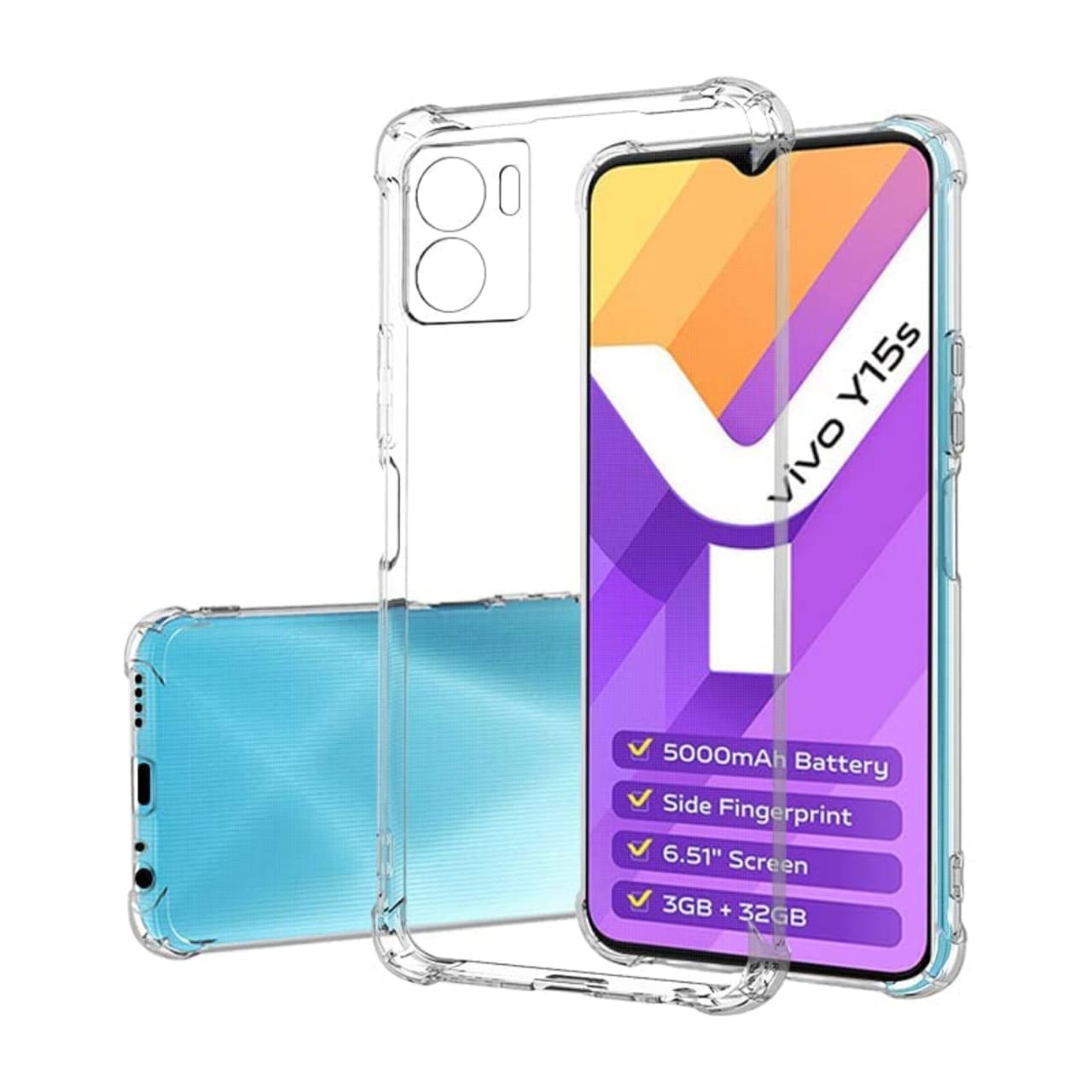 (Buy 1 Get 1 Free) Vivo Y15s Transparent mobile back Cover Anti-Yellowing