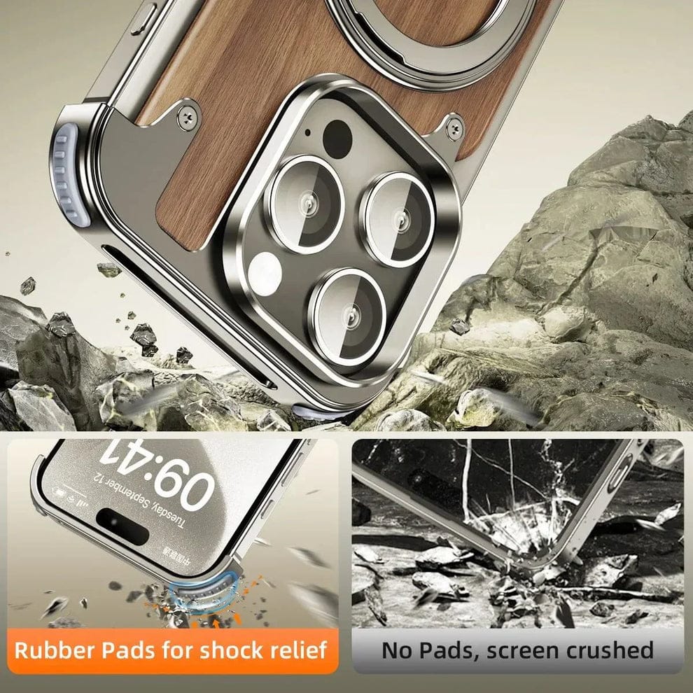 (Buy 1 Get 1 Free) Luxury Wooden Metal iPhone Case