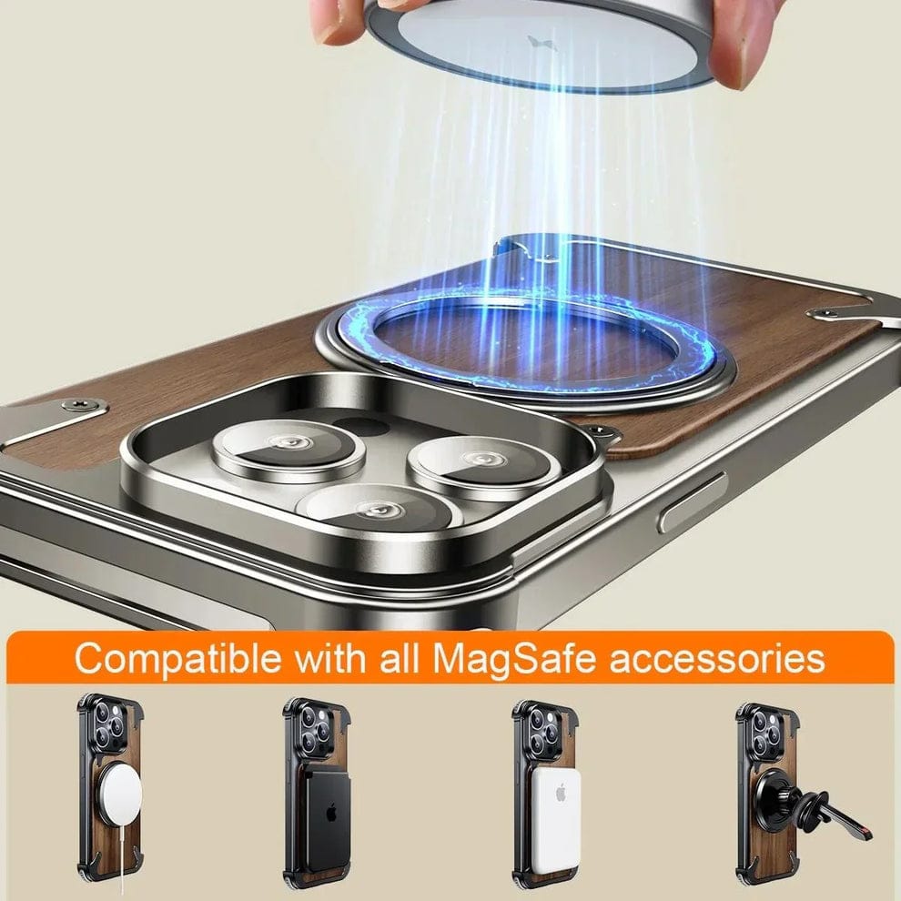 (Buy 1 Get 1 Free) Luxury Wooden Metal iPhone Case