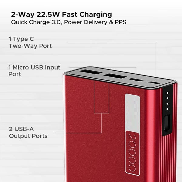 Powerbank with 20000mAh battery capacity with Smart IC protection
