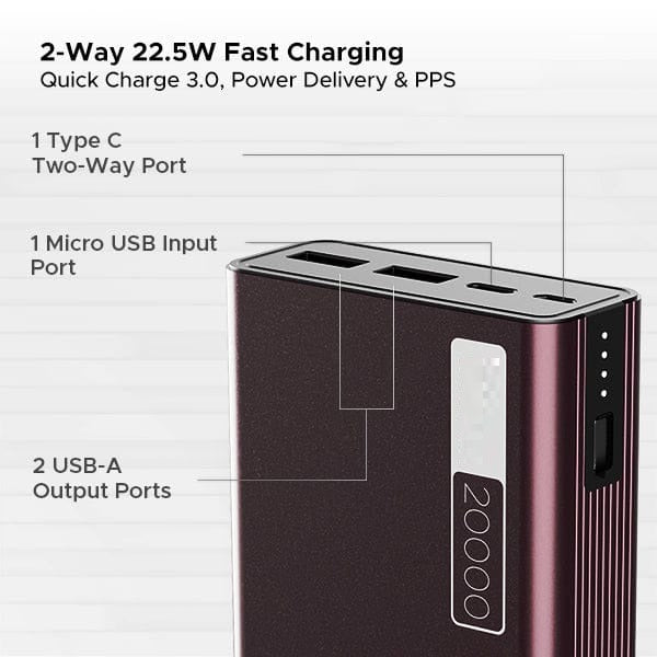 Powerbank with 20000mAh battery capacity with Smart IC protection
