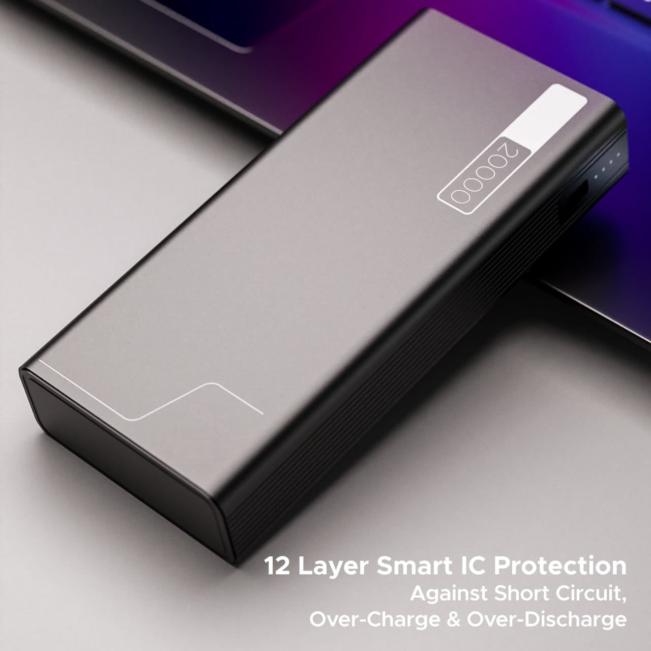 Powerbank with 20000mAh battery capacity with Smart IC protection