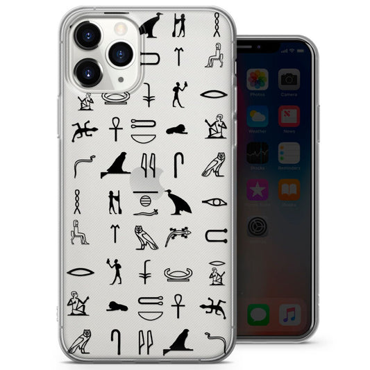 (Buy 1 Get 1 Free) Egyptian Hieroglyph Clear Phone Case, Archaeology Pattern Cover