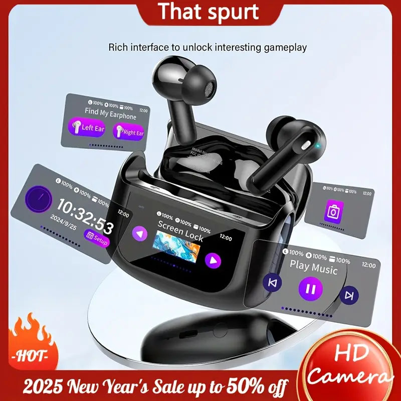 Wireless 5.4 Smart Headphones, Versatile Touchscreen Earbuds with 5 EQ Modes, 48H In-Ear Bass Stereo with ANC