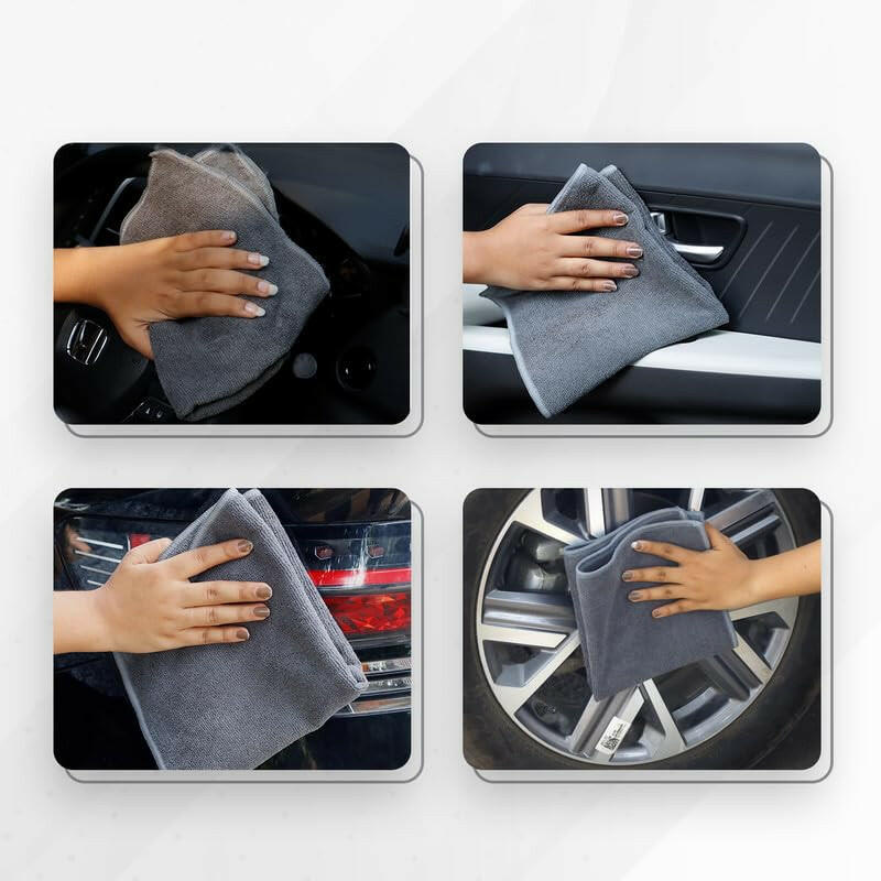 SOFTSPIN Microfiber Cloth - 4 pcs - 40x40 cms - 350 GSM Grey! Thick Lint & Streak-Free Multipurpose Cloths - Automotive Microfibre Towels for Car Bike Cleaning Polishing Washing & Detailing