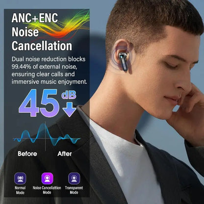 Wireless 5.4 Smart Headphones, Versatile Touchscreen Earbuds with 5 EQ Modes, 48H In-Ear Bass Stereo with ANC