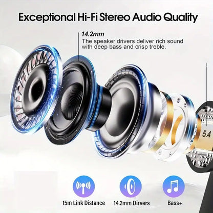 Wireless 5.4 Smart Headphones, Versatile Touchscreen Earbuds with 5 EQ Modes, 48H In-Ear Bass Stereo with ANC