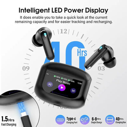 Wireless 5.4 Smart Headphones, Versatile Touchscreen Earbuds with 5 EQ Modes, 48H In-Ear Bass Stereo with ANC