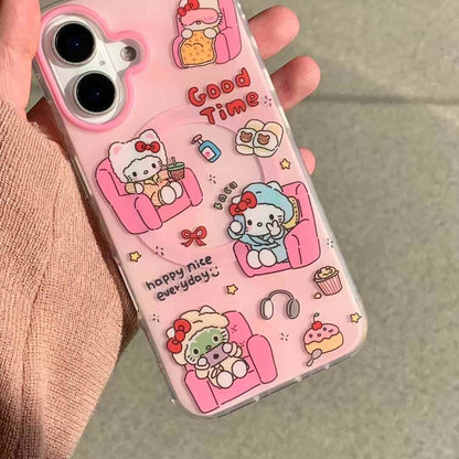 (Buy 1 Get 1 Free) Kitty Sitting On Chair Silicon iPhone Case With Magsafe Holder