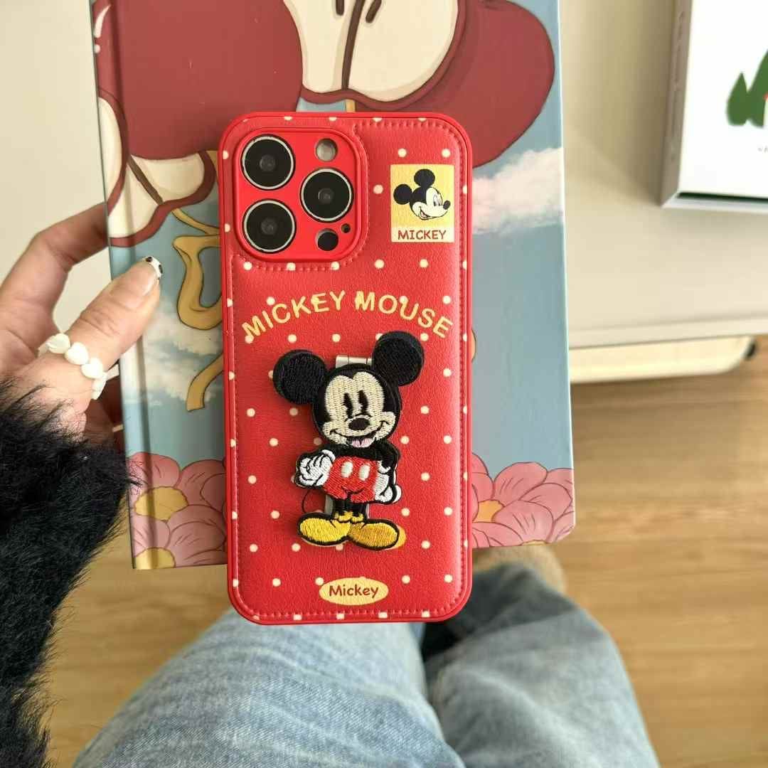 (Buy 1 Get 1 Free) Leather Embroidery Cartoon Camera Protection Case For iPhone With Holder