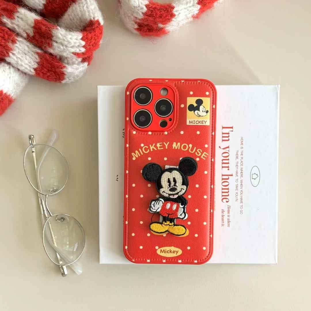 (Buy 1 Get 1 Free) Leather Embroidery Cartoon Camera Protection Case For iPhone With Holder