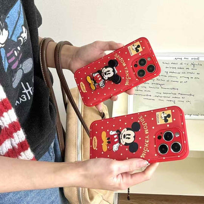 (Buy 1 Get 1 Free) Leather Embroidery Cartoon Camera Protection Case For iPhone With Holder