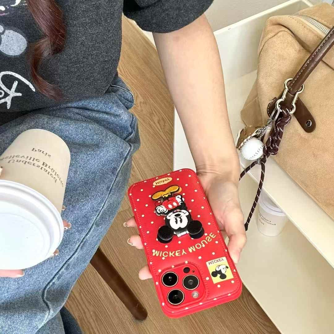 (Buy 1 Get 1 Free) Leather Embroidery Cartoon Camera Protection Case For iPhone With Holder