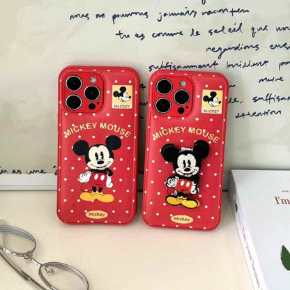 (Buy 1 Get 1 Free) Leather Embroidery Cartoon Camera Protection Case For iPhone With Holder