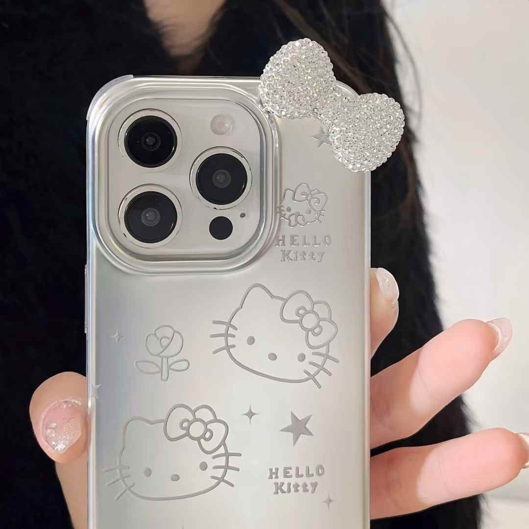 (Buy 1 Get 1 Free) Kitty With Bow Silicon Case For iPhone With Rope Holder