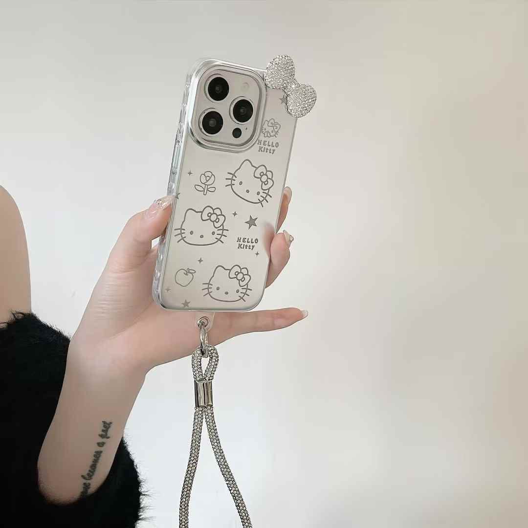 (Buy 1 Get 1 Free) Kitty With Bow Silicon Case For iPhone With Rope Holder