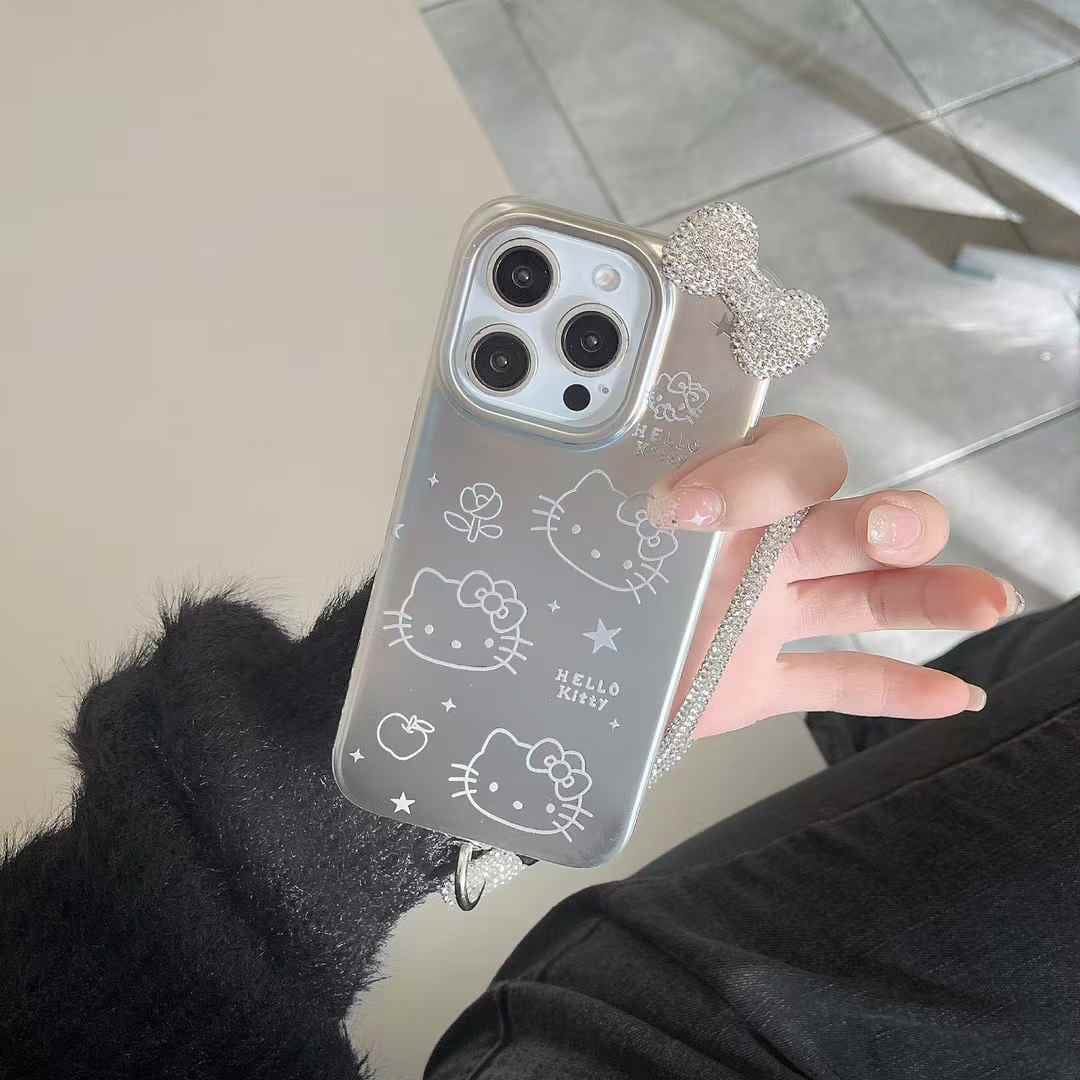 (Buy 1 Get 1 Free) Kitty With Bow Silicon Case For iPhone With Rope Holder