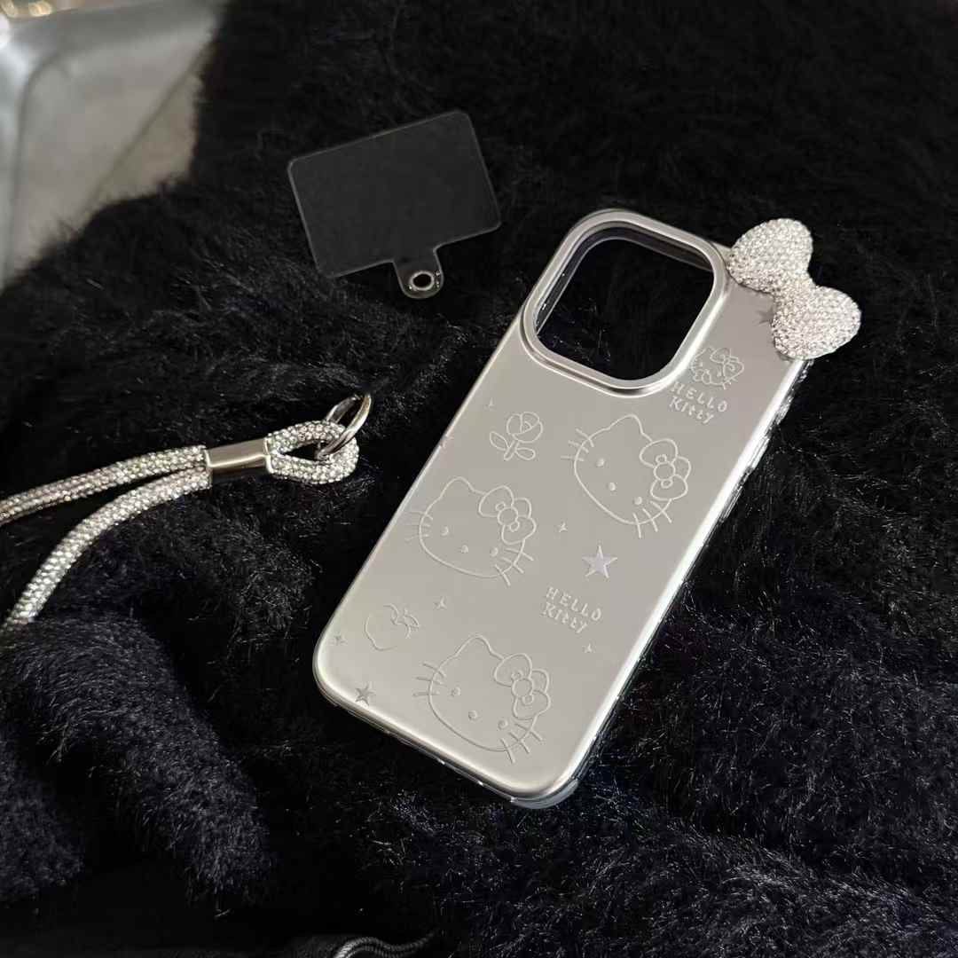 (Buy 1 Get 1 Free) Kitty With Bow Silicon Case For iPhone With Rope Holder