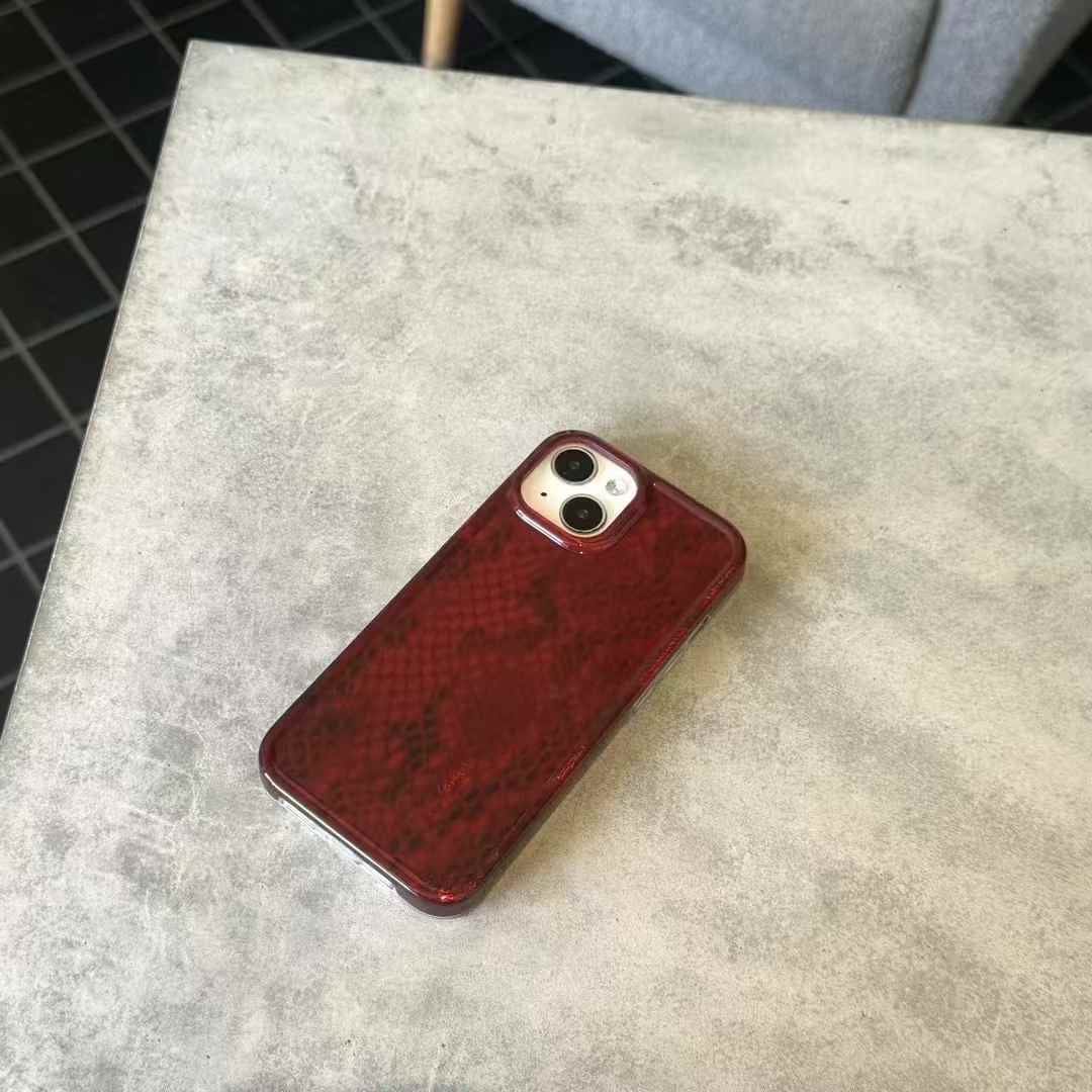 (Buy 1 Get 1 Free) Snake Skin Pattern Silicon Case For iPhone ( Wine Red )