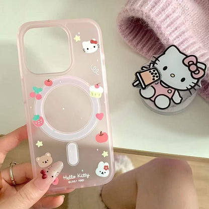 (Buy 1 Get 1 Free) Kitty Cartoon Ripple Case For iPhone With Magsafe Holder