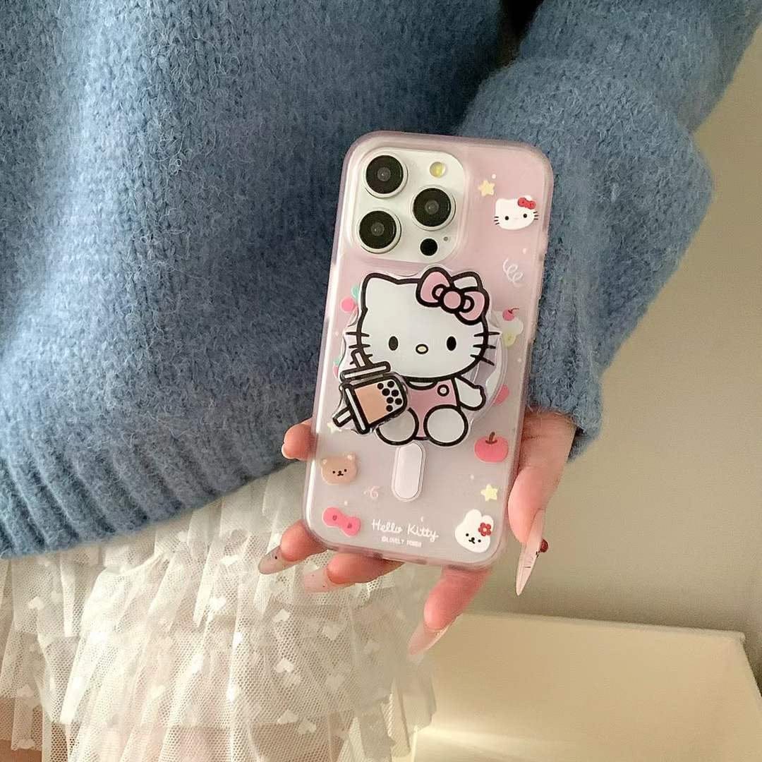 (Buy 1 Get 1 Free) Kitty Cartoon Ripple Case For iPhone With Magsafe Holder