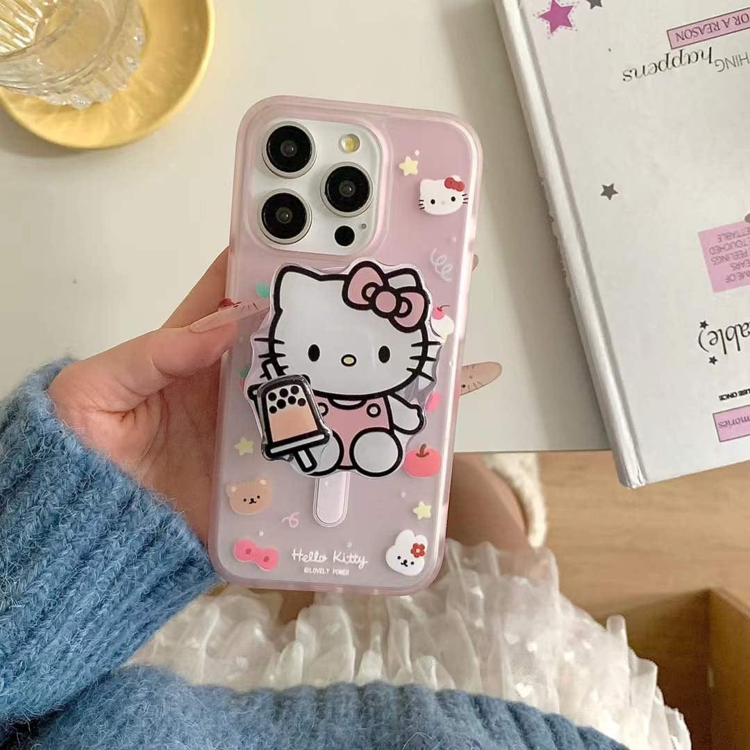 (Buy 1 Get 1 Free) Kitty Cartoon Ripple Case For iPhone With Magsafe Holder