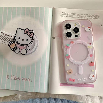 (Buy 1 Get 1 Free) Kitty Cartoon Ripple Case For iPhone With Magsafe Holder