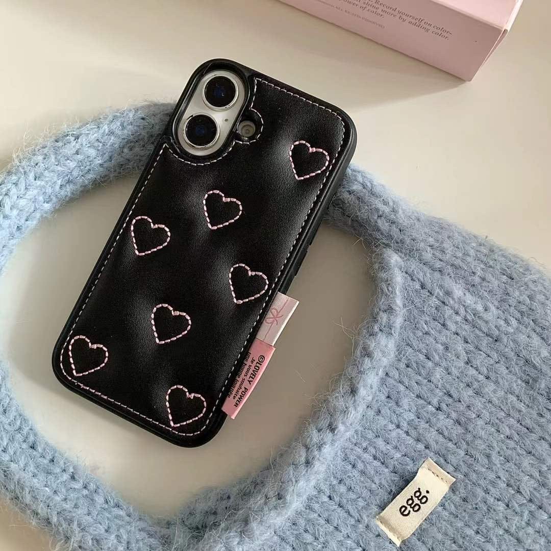 (Buy 1 Get 1 Free) Leather Embossed Heart Pattern Case For iPhone With Bow Charm