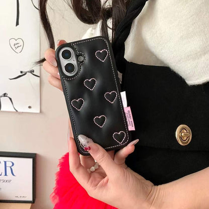 (Buy 1 Get 1 Free) Leather Embossed Heart Pattern Case For iPhone With Bow Charm