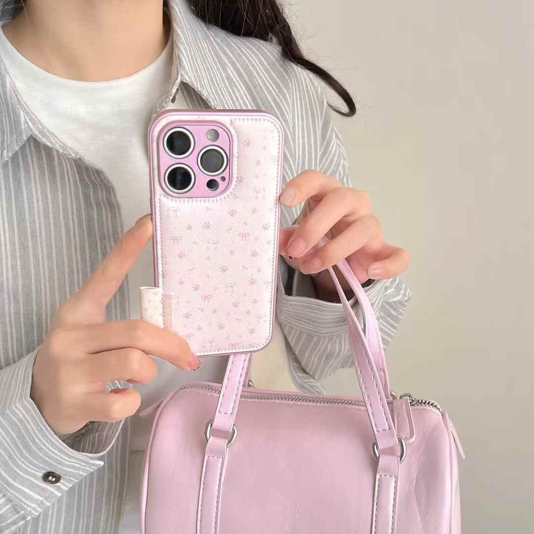 (Buy 1 Get 1 Free) Floral Bow Leather Case For iPhone