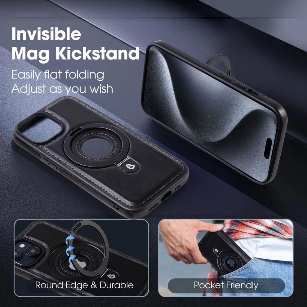 (Buy 1 Get 1 Free) Full-Coverage Shockproof Leather Magnetic Stand iPhone Case
